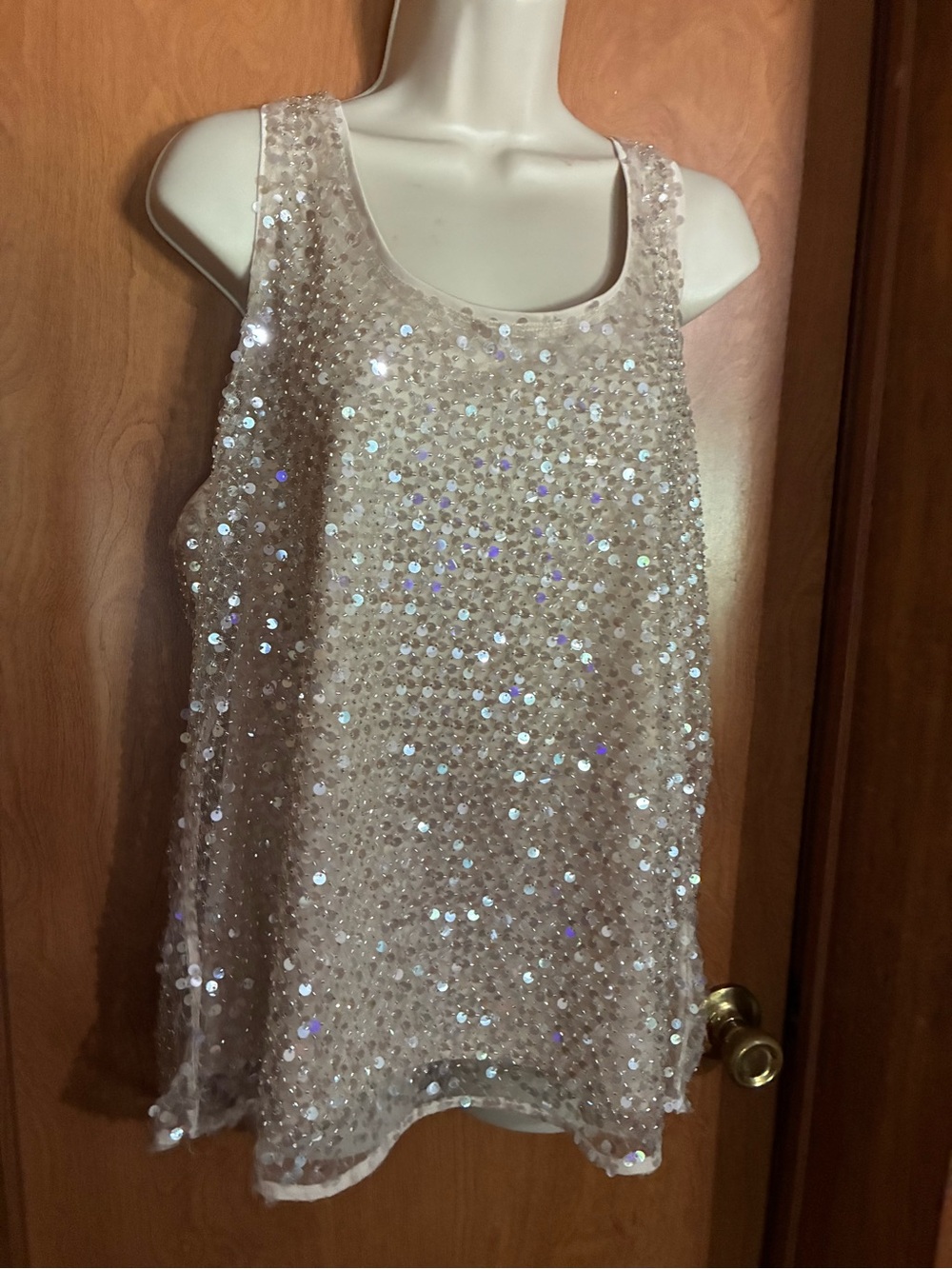 Sequin Scoop Neck Tank Top - Champagne